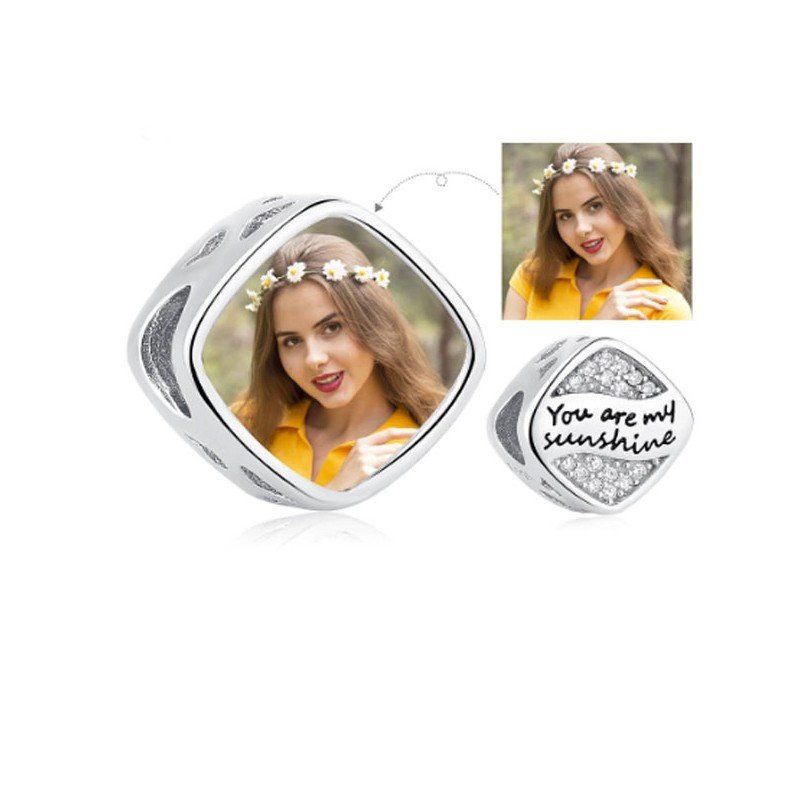 Charm cuadrado con foto personalizado plata de ley