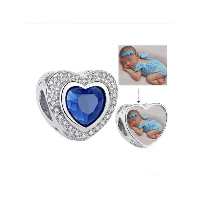 Charm personalizado corazón azul plata de ley foto