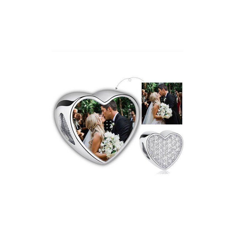 Corazón charm con foto personalizado brillantes