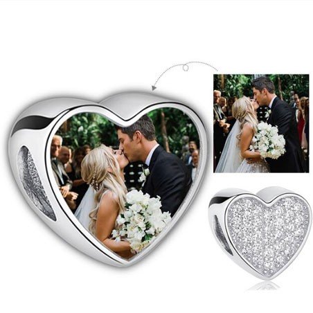 Corazón charm con foto personalizado brillantes