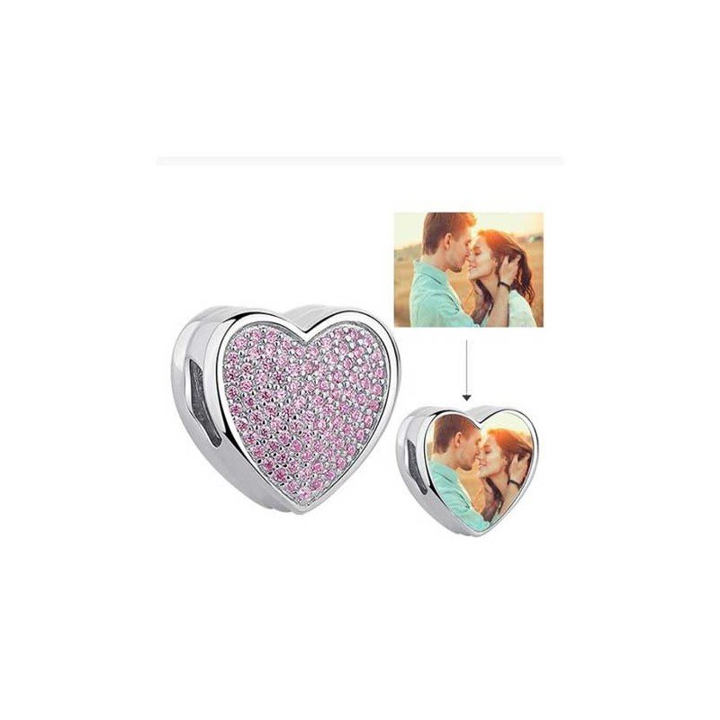 Corazón rosa charm con foto personalizado brillantes