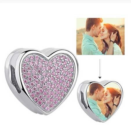 Corazón rosa charm con foto personalizado brillantes