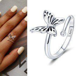 Anillo ajustable mariposa plata para mujer