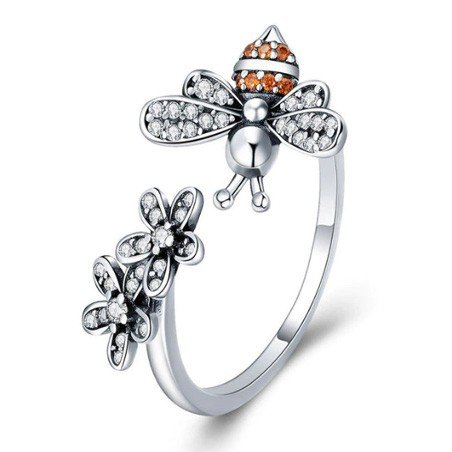 Anillo abeja panal de miel anillo plata ajustable