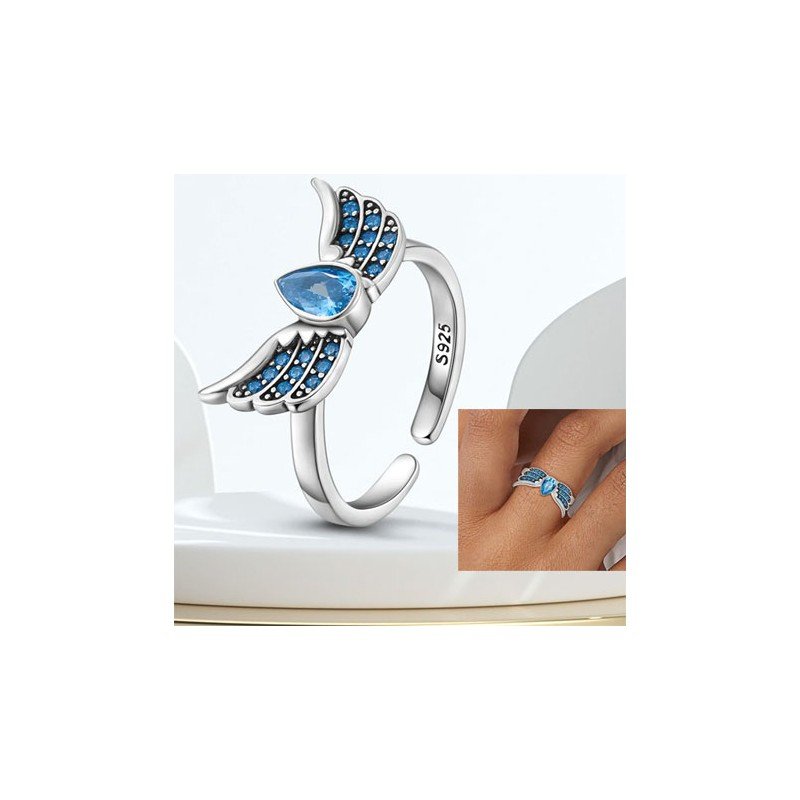 Anillo alas azules para soñar ajustable plata mujer