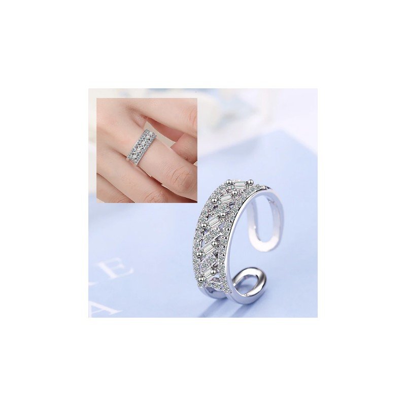 Anillo brillantes compromiso princesa plata mujer ajustable