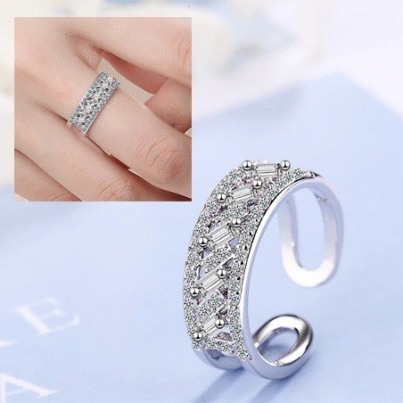 Anillo brillantes compromiso princesa plata mujer ajustable