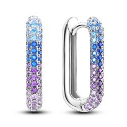 Pendientes rectangulares de plata y brillantes azules y violetas