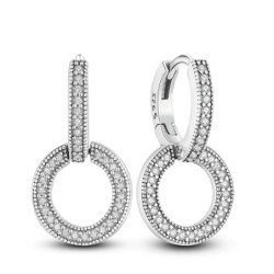 Doble aro con brillantes pendientes de plata y brillantes blancos mujer