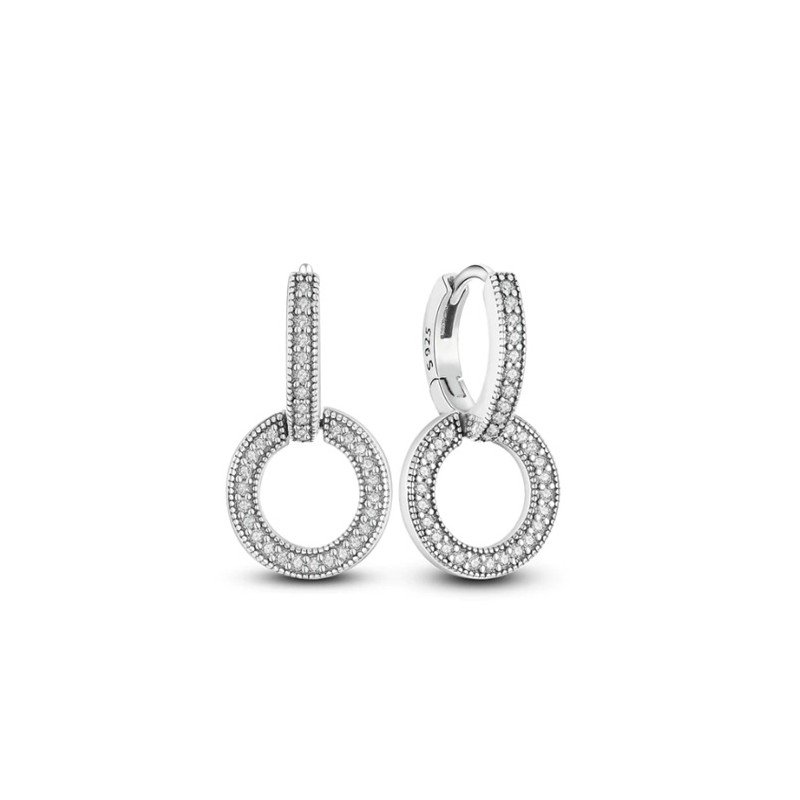 Doble aro con brillantes pendientes de plata y brillantes blancos mujer