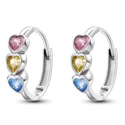 Mis 3 corazones pendientes de aro plata de ley con brillantes colores