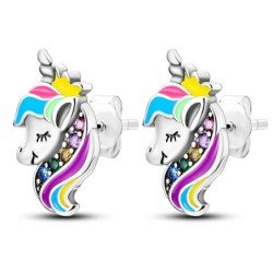 Unicornio niñas pendientes en plata de 1ªley esmaltados y brillantes