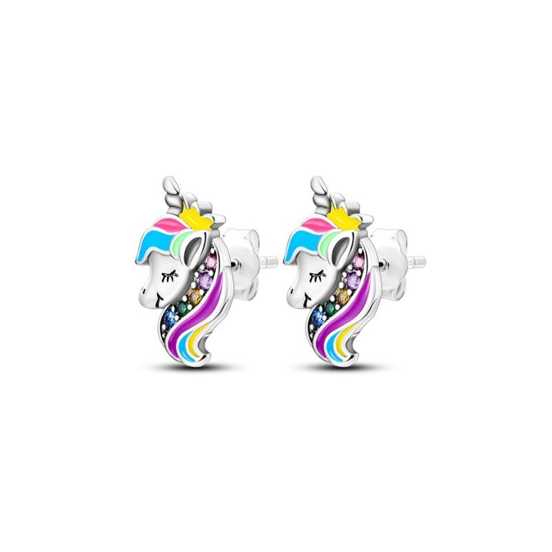 Unicornio niñas pendientes en plata de 1ªley esmaltados y brillantes