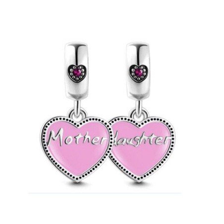 Charm doble madre e hija corazón en plata