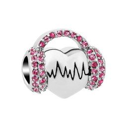 Charm cardiograma con cascos brillantes rosa en plata de ley