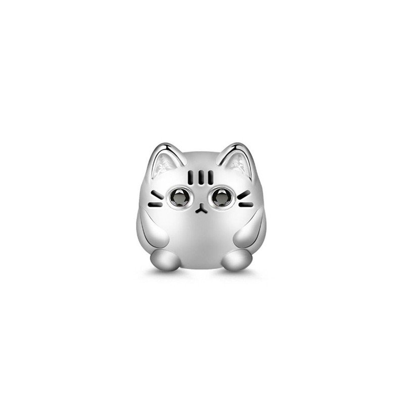 Gato gordito charm para pulseras en plata de ley