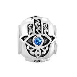 Charm plata mano Hamsa mal de ojo brillo azul