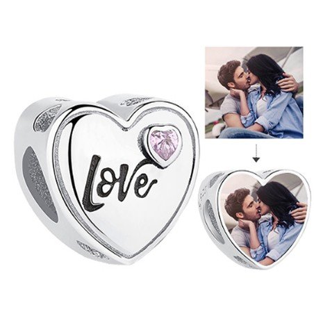 Charm LOVE corazón con foto brillante rosa en plata