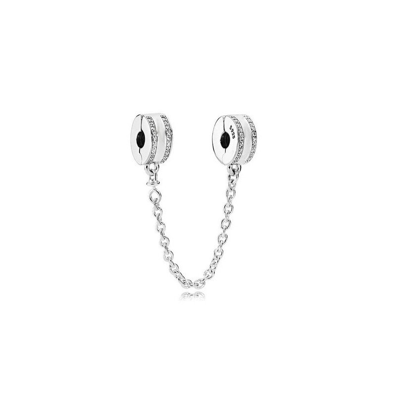 Cadena seguridad plata doble charm clip circonitas