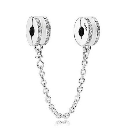 Cadena seguridad plata doble charm clip circonitas