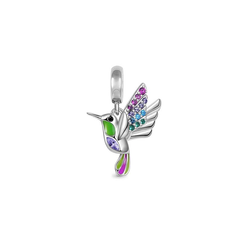 Charm colibrí plata circonitas multicolor colgante