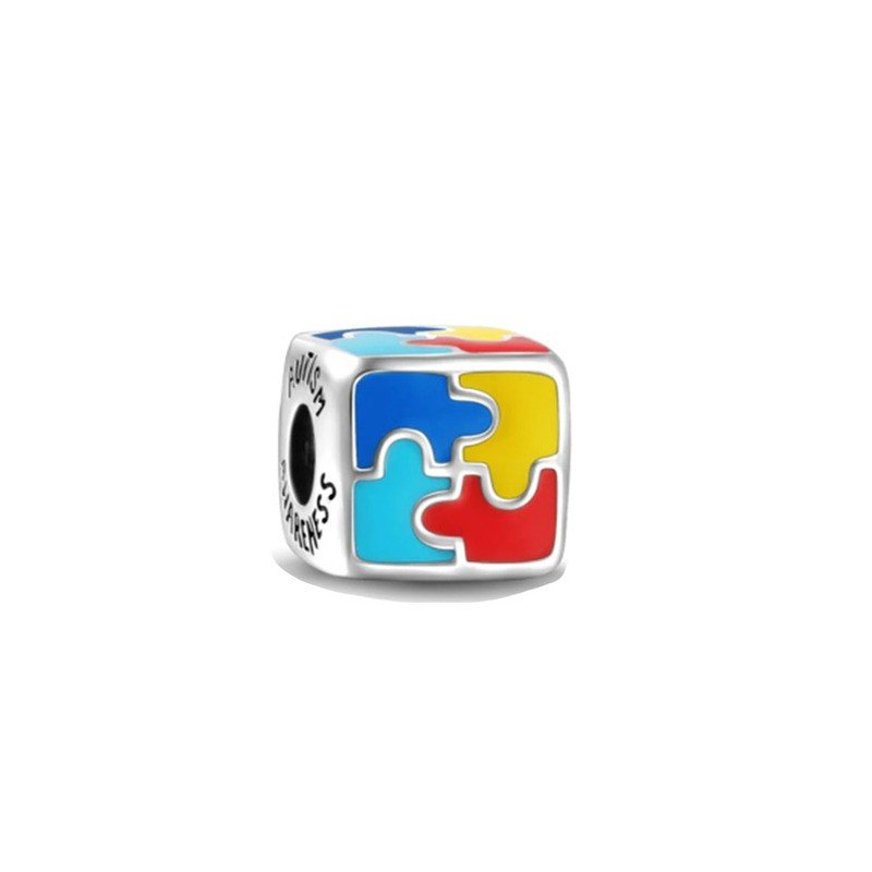 Cubo puzzle concienciación sobre autismo charm plata