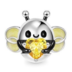 Abeja charm corazón amarillo plata de ley