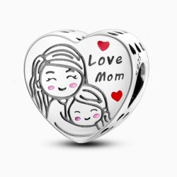 Charm corazón mama e hija Love Mom plata