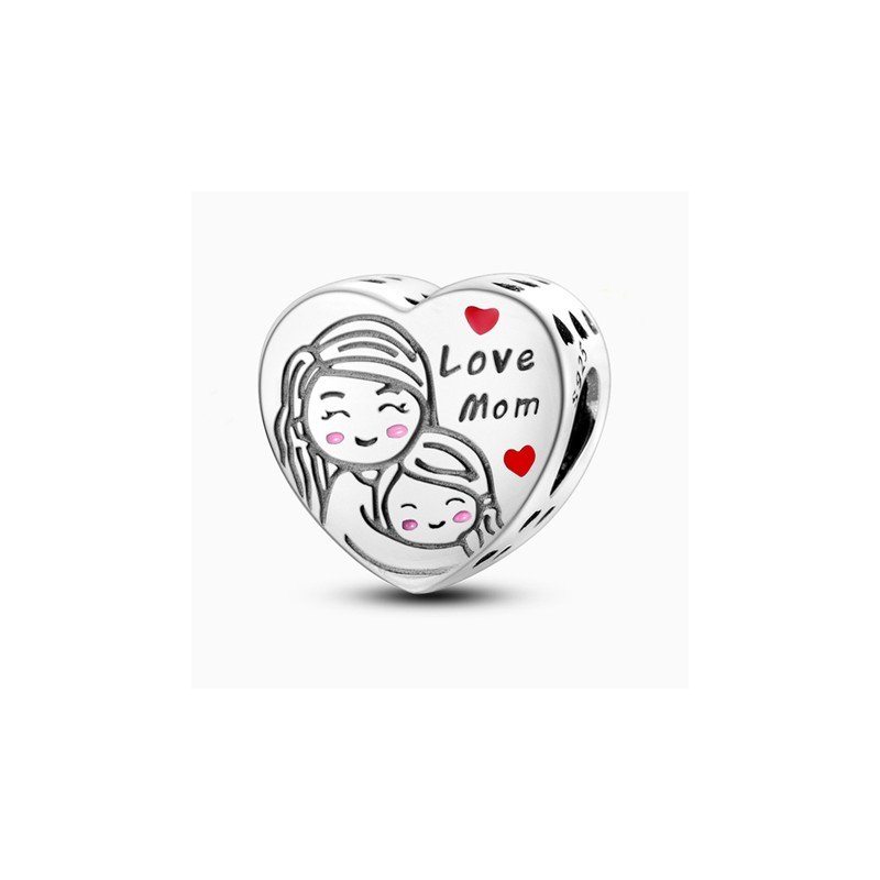 Charm corazón mama e hija Love Mom plata