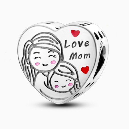 Charm corazón mama e hija Love Mom plata