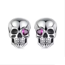 Pendientes skull calavera ojo corazón fucsia mujer Plata de Ley 925 garantía joyería gótica