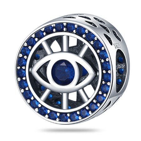 Charm redondo mal de ojo azul plata de ley