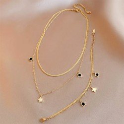 Conjunto gargantilla doble y pulsera acero estrellas