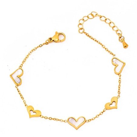 Pulsera corazones huecos y nácar acero 316L