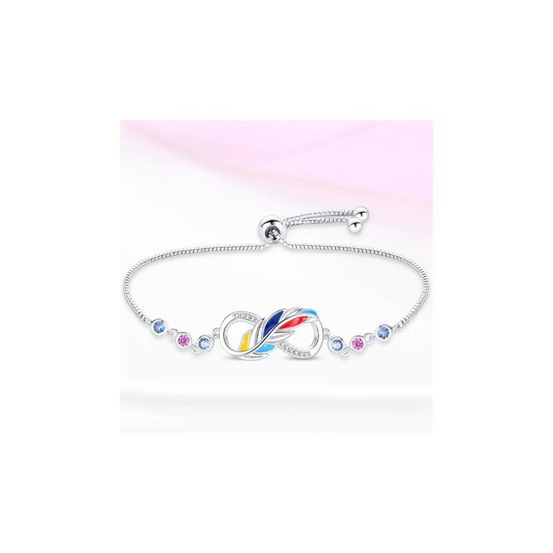 Pulsera infinito pluma esmaltada ajustable plata