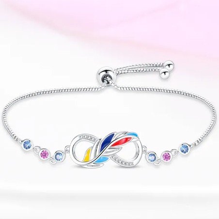 Pulsera infinito pluma esmaltada ajustable plata