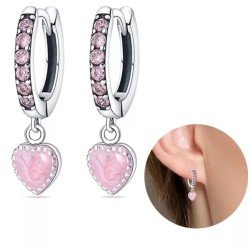 Pendientes corazón rosa plata regalo de amor