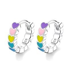 Pendientes de aro corazón esmaltado Multicolor para mujer o niña Plata de Ley 925 arcoíris regalo