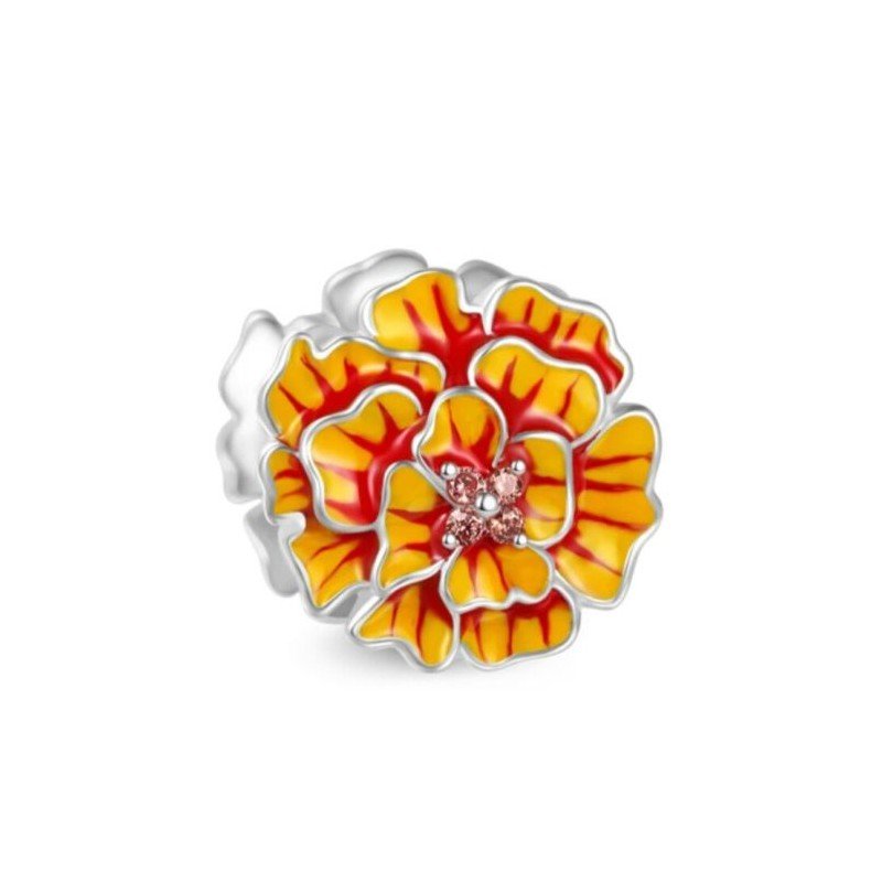 Charm Primavera flor naranja esmaltada plata