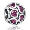 Bola corazones fucsia charm plata de ley amor