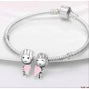 Niña medio corazón rosa charm plata