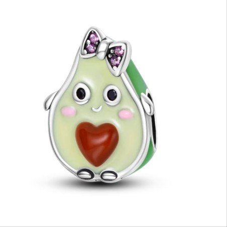 Charm aguacate chica con lazo esmaltado corazón sonriente compatible