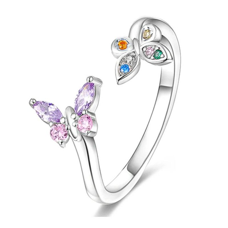 Anillo mariposas circonitas naturaleza plata de ley mujer