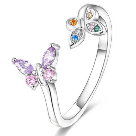 Anillo mariposas circonitas naturaleza plata de ley mujer