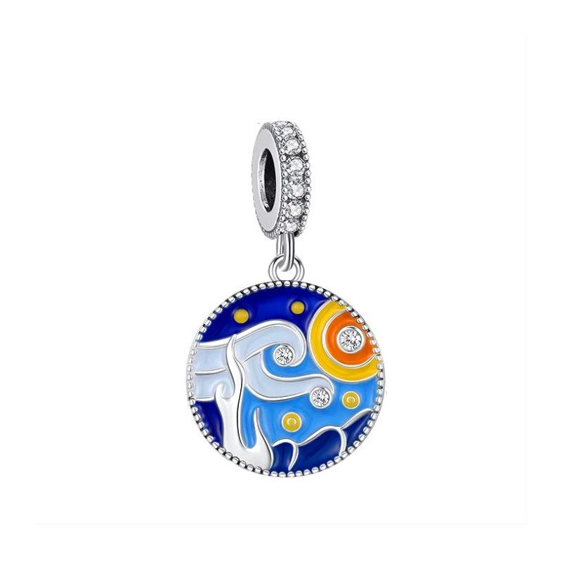 Charm colgante esmaltado arte redondo plata de ley