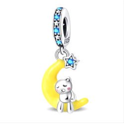 Luna y oso charm colgante luminoso en la oscuridad plata de ley