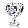 Huella mascota charm corazón plata de ley para regalo especial compatible