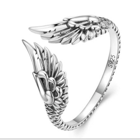 Anillo alas de ángel ajustable plata de ley regalo