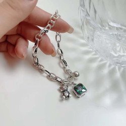 Pulsera eslabones plata oso cristal AAA circonita y bola plata de ley