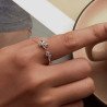 Anillo ajustable de gato y corazón circonita para mujer Plata de Ley 925